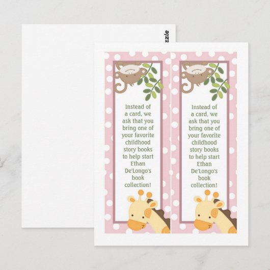2 Boekmerken Safari Oerwoud Giraffe Monkey Pink Briefkaart (Voorkant / Achterkant)