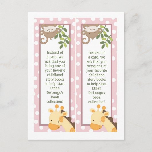 2 Boekmerken Safari Oerwoud Giraffe Monkey Pink Briefkaart (Voorkant)