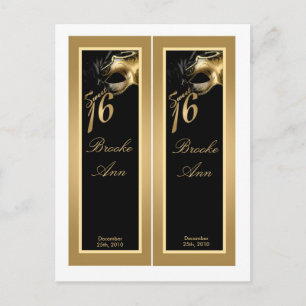 2 Boekmerken Sweet 16 Gold Black Party Uitnodiging Briefkaart