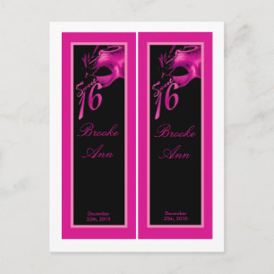2 Boekmerken Sweet 16 Hot Pink Black Party Uitnodiging Briefkaart
