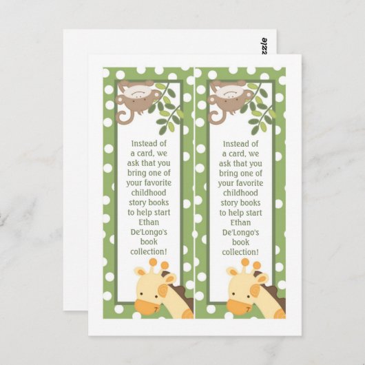 2 Book Marks Safari Oerwoud Giraffe Monkey Green Briefkaart (Voorkant / Achterkant)