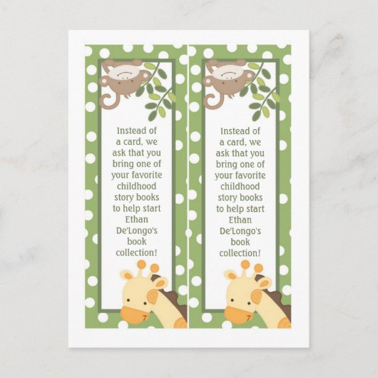 2 Book Marks Safari Oerwoud Giraffe Monkey Green Briefkaart (Voorkant)