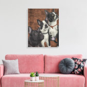 2 Boston Terriers en Franse Bulldog Canvas Afdruk (Insitu (Woonkamer))