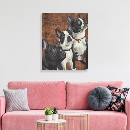 2 Boston Terriers en Franse Bulldog Canvas Afdruk (Insitu (Woonkamer))