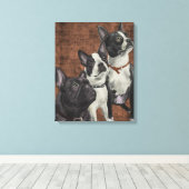 2 Boston Terriers en Franse Bulldog Canvas Afdruk (Insitu (Houten vloer))