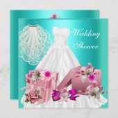 2 Bridal Wedding Shower Fuchsia Turquoise Pink Kaart (Voorkant / Achterkant)