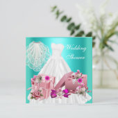 2 Bruids-Huwelijksdouche Fuchsia Turquoise Roze Kaart (Staand voorkant)