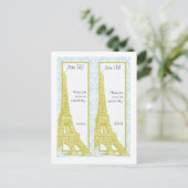 2 Bruiloft in Paris Blue Damask Save Date Bladwijz Aankondigingskaart (Staand voorkant)