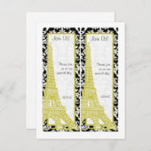 2 Bruiloft in Paris Zwart Damask Save Date Bladwij Aankondigingskaart (Voorkant / Achterkant)