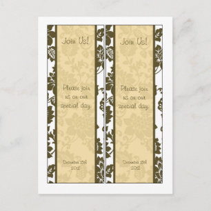 2 Bruin/Creme Bloemen Damask Bruiloft Bladwijzer Briefkaart