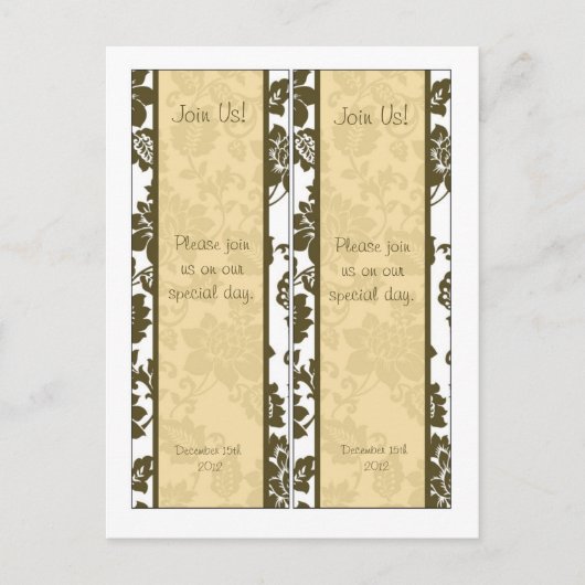 2 Bruin/Creme Bloemen Damask Bruiloft Bladwijzer Briefkaart (Voorkant)