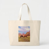 2 Bruine paarden in een gekleurd veld Grote Tote Bag (Voorkant)