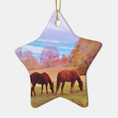 2 Bruine paarden in een gekleurd veld Keramisch Ornament (Links)