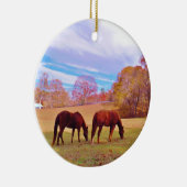 2 Bruine paarden in een gekleurd veld Keramisch Ornament (Rechts)