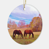 2 Bruine paarden in een gekleurd veld Keramisch Ornament (Links)