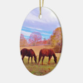 2 Bruine paarden in een gekleurd veld Keramisch Ornament (Links)