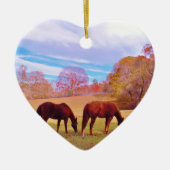 2 Bruine paarden in een gekleurd veld Keramisch Ornament (Voorkant)