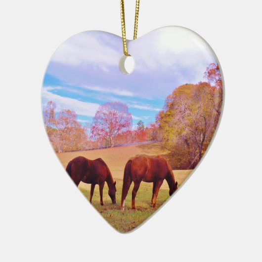 2 Bruine paarden in een gekleurd veld Keramisch Ornament (Links)