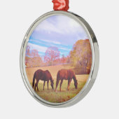 2 Bruine paarden in een gekleurd veld Metalen Ornament (Links)