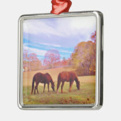 2 Bruine paarden in een gekleurd veld Metalen Ornament (Links)
