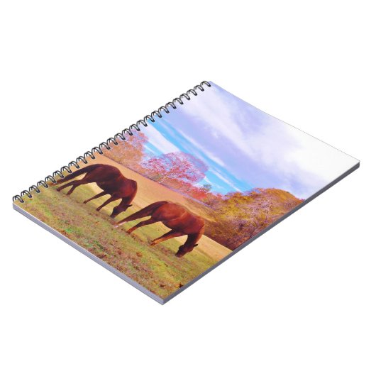 2 Bruine paarden in een gekleurd veld Notitieboek (Linkerzijde)