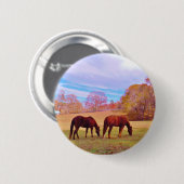 2 Bruine paarden in een gekleurd veld Ronde Button 5,7 Cm (Voorkant /achterkant)