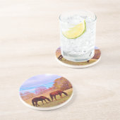 2 Bruine paarden in een gekleurd veld Zandsteen Onderzetter (Zijkant)