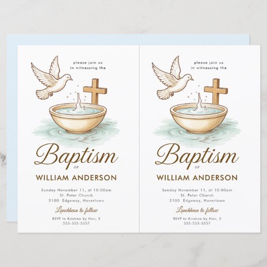 2 Budget Blauwe Bloemen Kruisdoop uitnodiging (Voorkant / Achterkant)