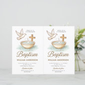 2 Budget Blauwe Bloemen Kruisdoop uitnodiging (Staand voorkant)