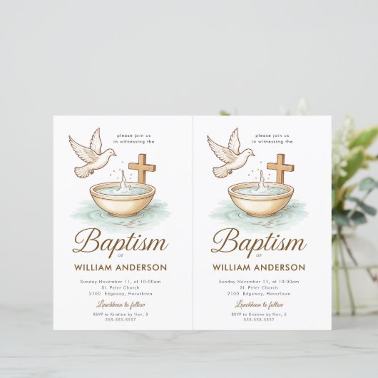 2 Budget Blauwe Bloemen Kruisdoop uitnodiging (Staand voorkant)