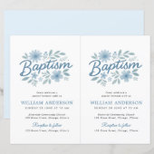 2 Budget Blauwe Bloemen Kruisdoop uitnodiging (Voorkant / Achterkant)