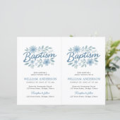 2 Budget Blauwe Bloemen Kruisdoop uitnodiging (Staand voorkant)