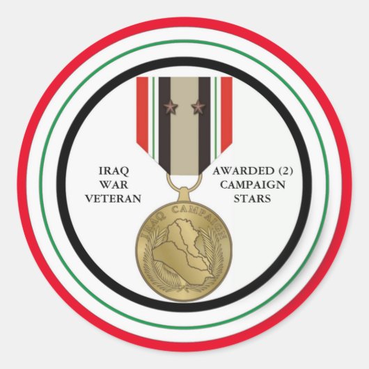 2 CAMPAGNE STERREN IRAK OORLOGSVETERAAN RONDE STICKER (Voorkant)