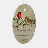 #2 Cardinals Dogwood over de Miles Kerstmis Keramisch Ornament (Rechts)