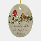 #2 Cardinals Dogwood over de Miles Kerstmis Keramisch Ornament (Voorkant)