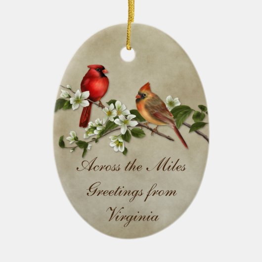 #2 Cardinals Dogwood over de Miles Kerstmis Keramisch Ornament (Voorkant)