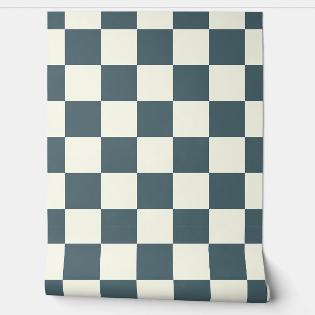 2" Checkerboard Donker Blauwgroen Blauw & Ivoor Wi Behang (Afrollen)