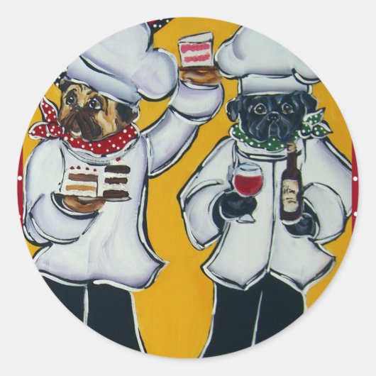 2 Chef Pugs Ronde Sticker (Voorkant)