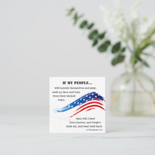 2 Chronicles 7:14 BijbelAmerikaanse vlag Christeli Vierkante Visitekaartje (Staand voorkant)