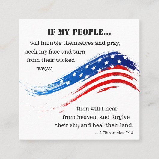 2 Chronicles 7:14 BijbelAmerikaanse vlag Christeli Vierkante Visitekaartje (Voorkant)