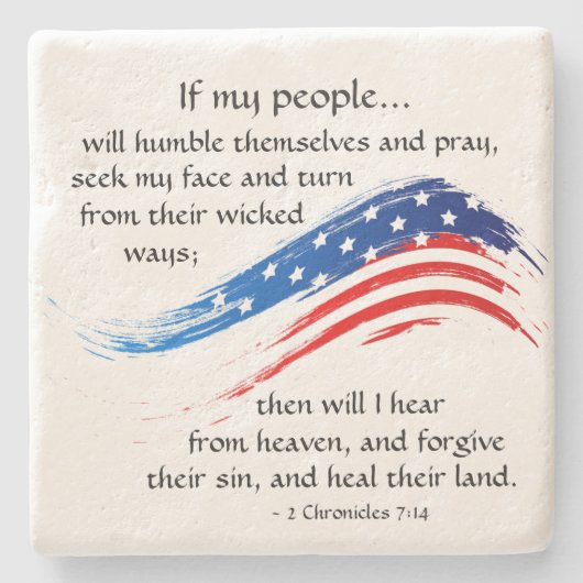 2 Chronicles 7:14 Manuscript, Amerikaanse Vlag Stenen Onderzetter (Voorkant)