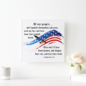 2 Chronicles 7:14 Manuscript, Amerikaanse Vlag Vierkante Klok (Huis)