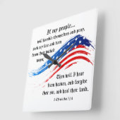 2 Chronicles 7:14 Manuscript, Amerikaanse Vlag Vierkante Klok (Hoek)