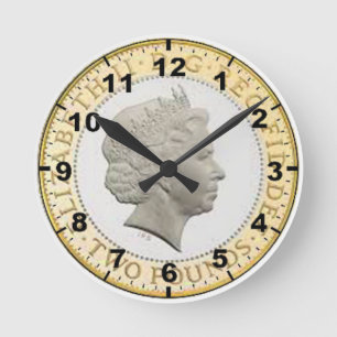 "£ 2 Coin (Queen's head)"-ontwerpwandklokken Ronde Klok