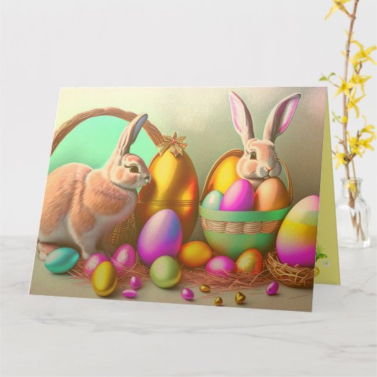 2 Collectie voor paasBunny en gouden eieren Kaart (Gele Bloem)