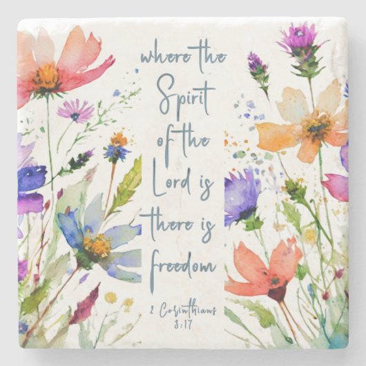 2 Corinthians 3:17 Freedom Bijbelversie Stenen Onderzetter (Voorkant)