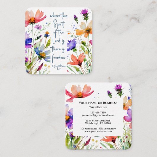 2 Corinthians 3:17 Freedom Bijbelversie Vierkante Visitekaartje (Voorkant / Achterkant)
