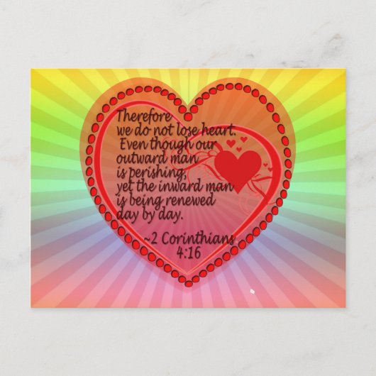 2 CORINTHIANS 4:16 VERLIEZEN WIJ DUS GEEN HART. BRIEFKAART (Voorkant)