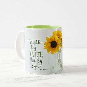 2 Corinthians 5:7 Loop door Faith niet door Sight Tweekleurige Koffiemok
