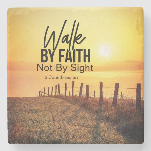 2 Corinthians 5:7 Walby Faith Bible Verse Sunset Stenen Onderzetter (Voorkant)